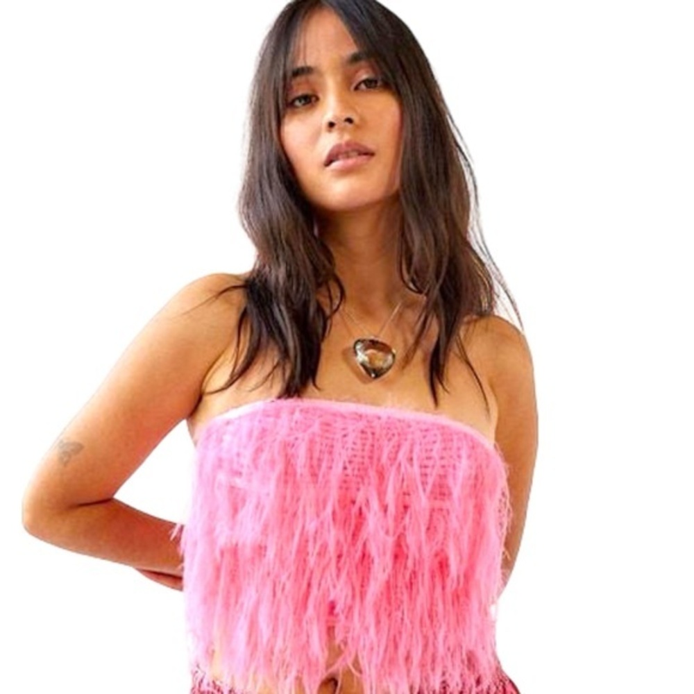 Urban Outfitters fluffy pink tube top medium keyhole back NWT